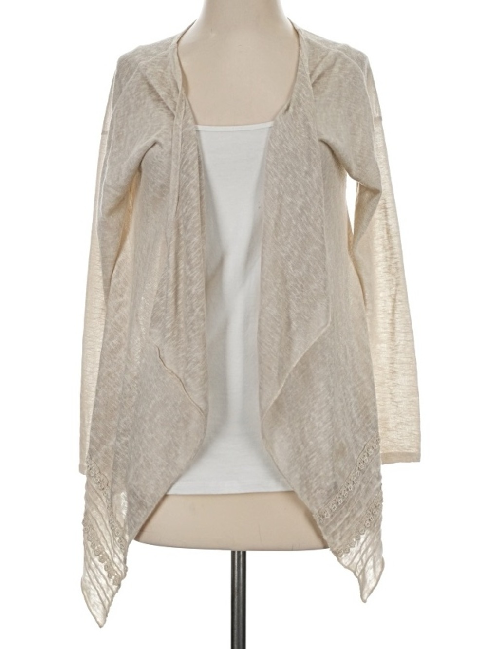 Elena Baldi Lace Cardigan Boho Minimalist Neutral Open Italy Oatmeal Tan
